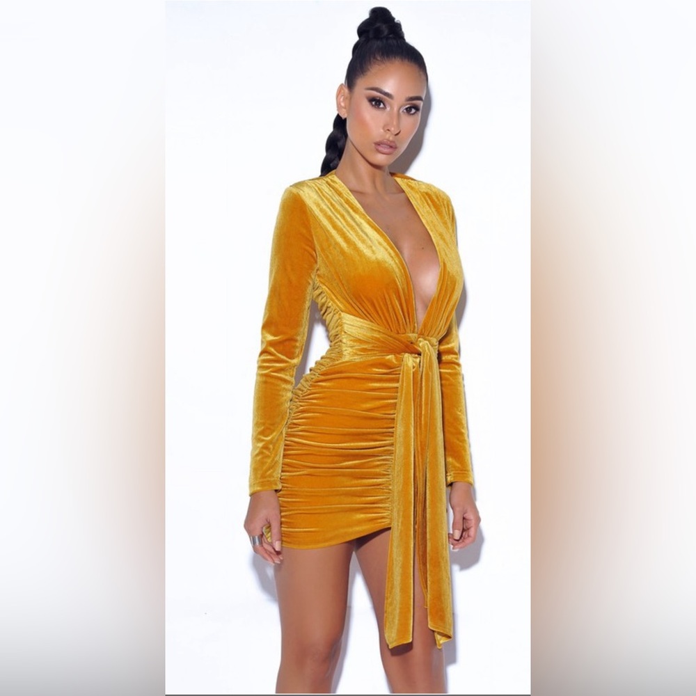 Infinite Deep V-Neck Luxurious Velour Mini Dress